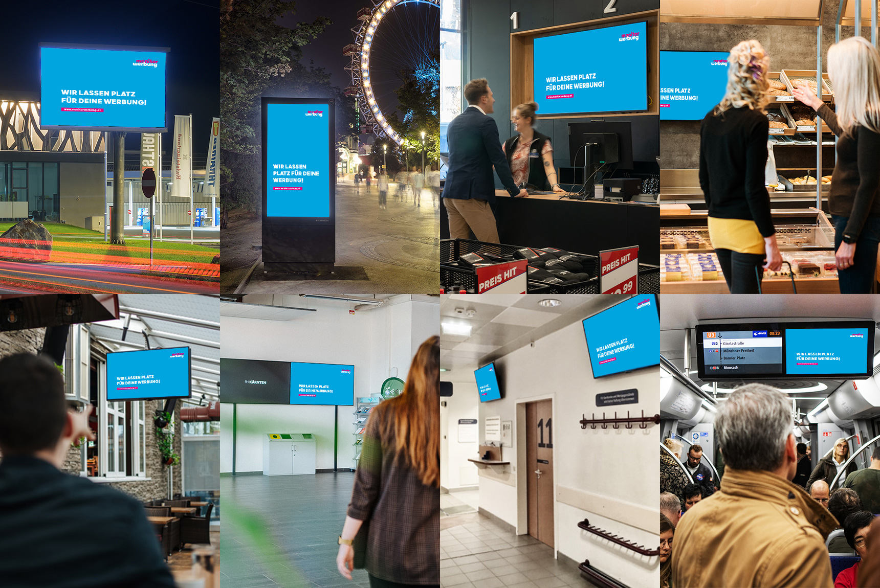 Fotos von den monitowerbung DOOH Channels: Roadside, City, POS, Public, Health, Hospitality, Public Building, School