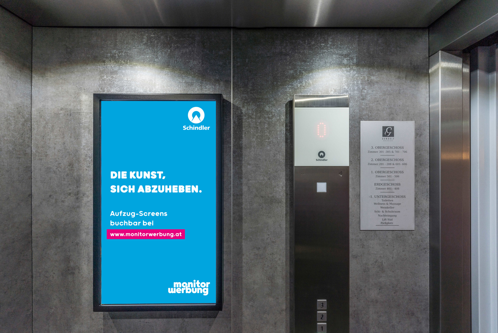 Screens in den Schilder Aufzügen bei monitowerbung buchbar