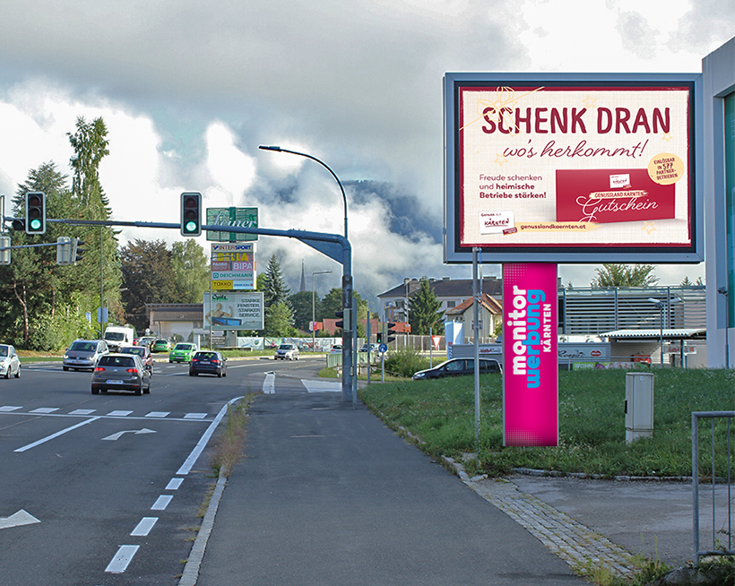 Genussland Kärnten Kampagne auf DOOH Screens und LED Walls von monitorwerbung Kärnten
