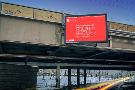 DooH Werbung Tag der offenen Tür der Universität Klagenfurt auf der LED Wall Klagenfurt von monitorwerbung